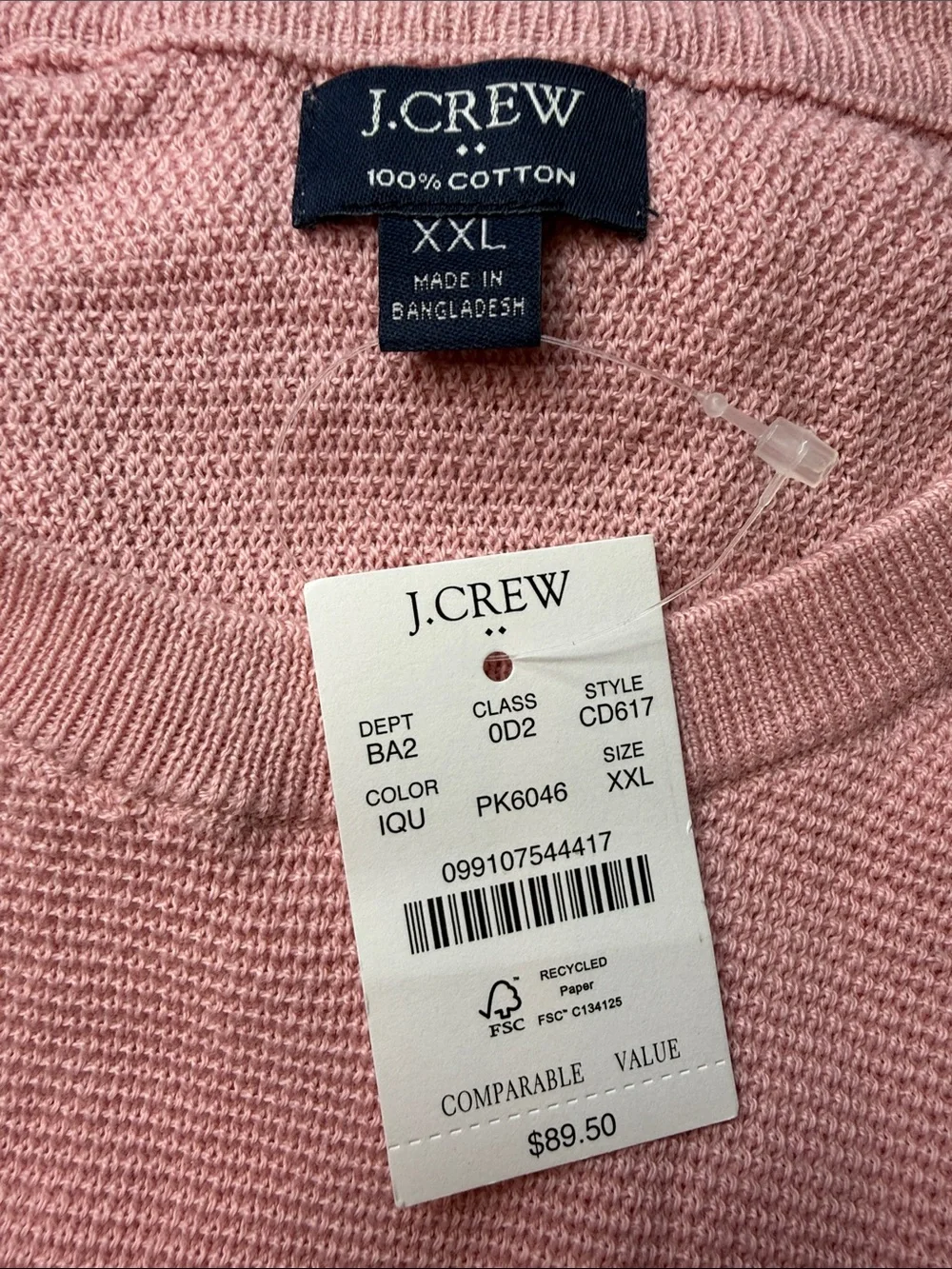 J.Crew Men’s Iced Quartz Pink Textured Knit Crewneck Sweater Light NWT XXL